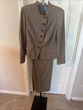Studio Brown Pinstripe Skirt Suit Set